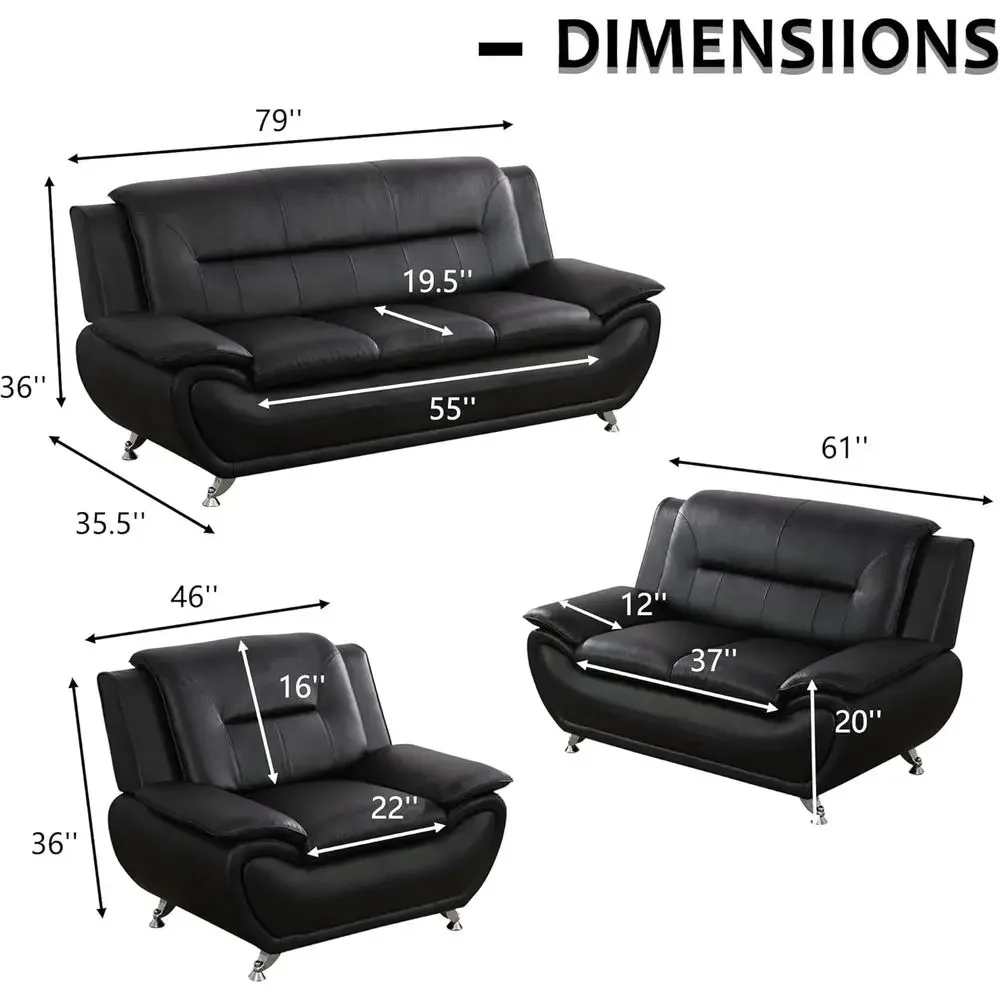 ern 3 Piece Living Room Couch Set, aux Leather Soa Set, Black
ern 3 Piece Living Room Couch Set, aux Leather Soa Set, Black