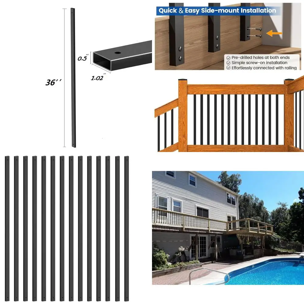 36 Black Metal Deck Balusters, 26-Pack for Staircase Railing, Thick Hollow Spindles for Porch and Deck
36 Black Metal Deck Balusters, 26-Pack for Staircase Railing, Thick Hollow Spindles for Porch and Deck