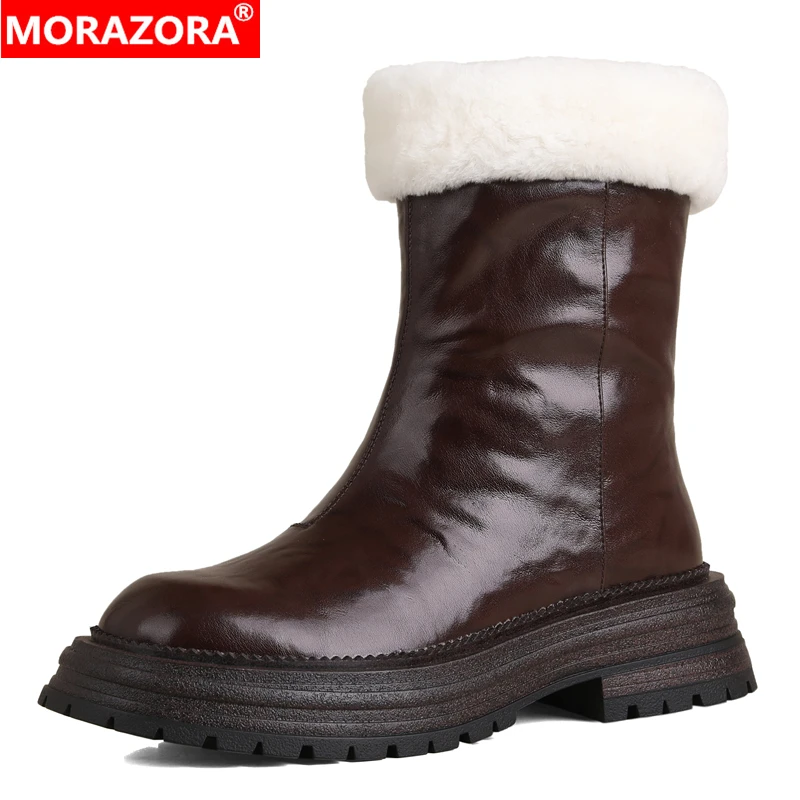 MORAZORA Plus Size 34-42 New Genuine Leather Snow Boots Women Slip On Wool Warm Snow Boots Square Mid Heels Winter Booties
MORAZORA Plus Size 34-42 New Genuine Leather Snow Boots Women Slip On Wool Warm Snow Boots Square Mid Heels Winter Booties