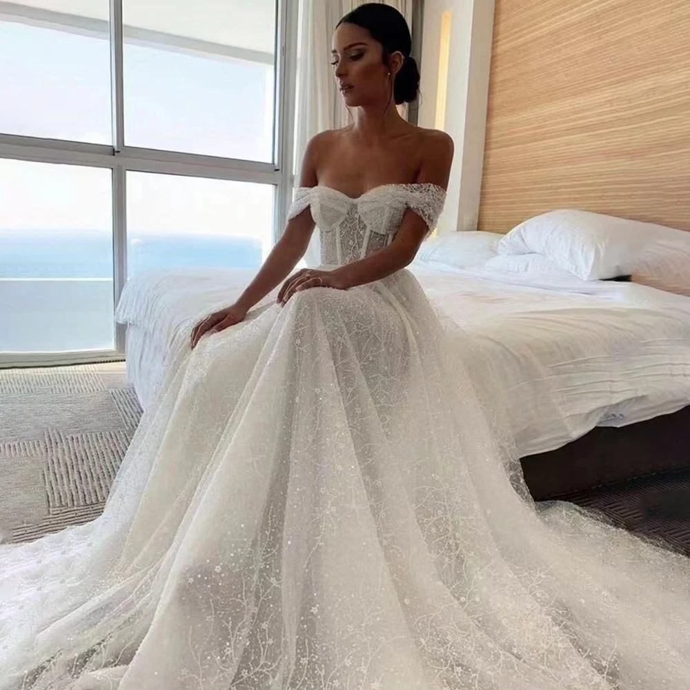Sweetheart Neck Lace Wedding Dress A-Line Bride Gown Off-Shoulder Backless Elegant Bridal Dress for Wedding Party Customized
Sweetheart Neck Lace Wedding Dress A-Line Bride Gown Off-Shoulder Backless Elegant Bridal Dress for Wedding Party Customized