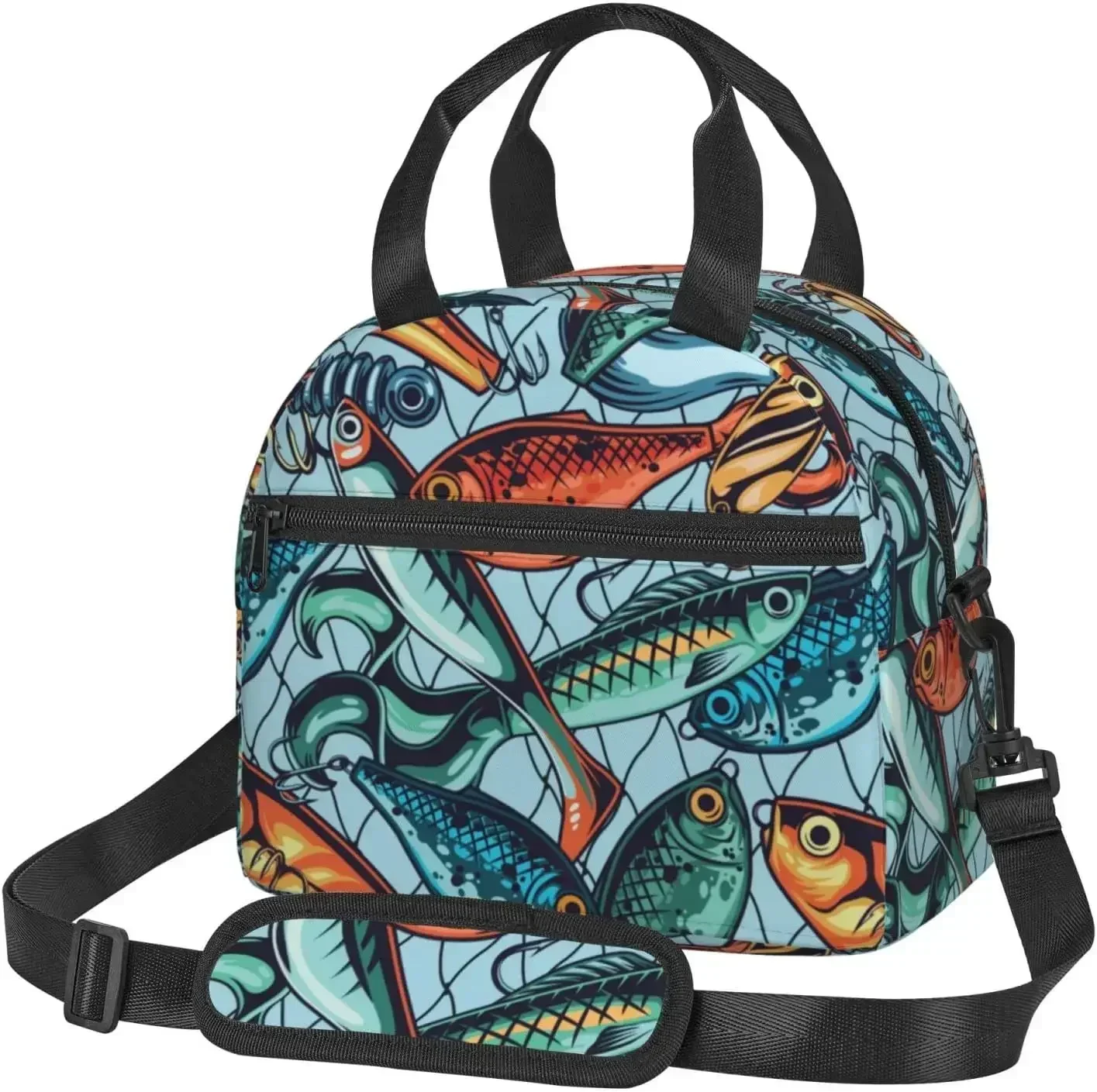 Cartoon fishing lure Reusable Insulated Lunch Bag for Women Men Print Tote Box with Adjustable Shoulder Strap
Cartoon fishing lure Reusable Insulated Lunch Bag for Women Men Print Tote Box with Adjustable Shoulder Strap