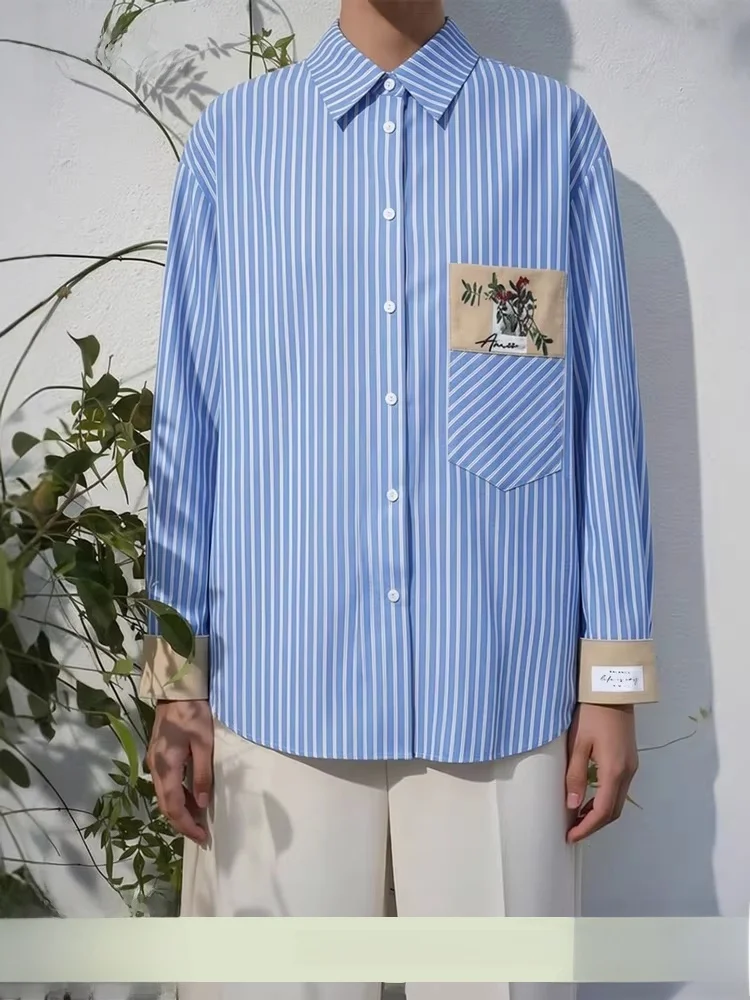 Spring New Sle Women's irt Collar Plant Print Embroidery Color Blo Stripes Cotton Long Sve Button Decorated Top
Spring New Sle Women's irt Collar Plant Print Embroidery Color Blo Stripes Cotton Long Sve Button Decorated Top