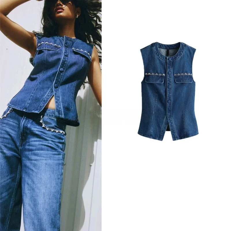 Fall New Women's mat Fit round Ne Svel Bell Bot Denim Vest Original Design Single Button Closure Colo...
Fall New Women's mat Fit round Ne Svel Bell Bot Denim Vest Original Design Single Button Closure Colo...