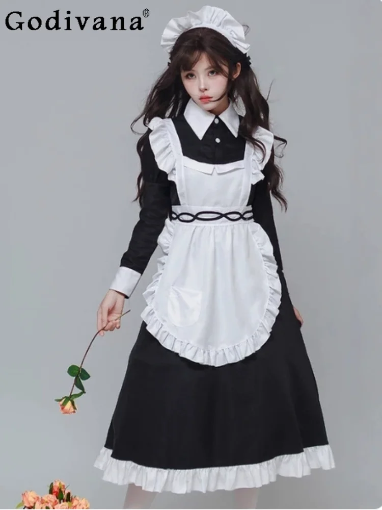 Large Size New Elegant Turn-down Collar Black White Cos Maid Anime Dress Fashion Girl High Waist A-line Japanese Long Dresses
Large Size New Elegant Turn-down Collar Black White Cos Maid Anime Dress Fashion Girl High Waist A-line Japanese Long Dresses