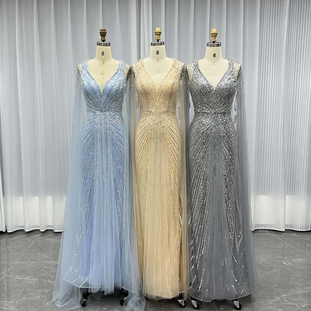 YQLNNE Дубай Серые вечерние платья с длинными рукавами и шалью с V-образным вырезом и бисером, расшитые блестками, вечернее женское вечернее платье 
YQLNNE Дубай Серые вечерние платья с длинными рукавами и шалью с V-образным вырезом и бисером, расшитые блестками, вечернее женское вечернее платье