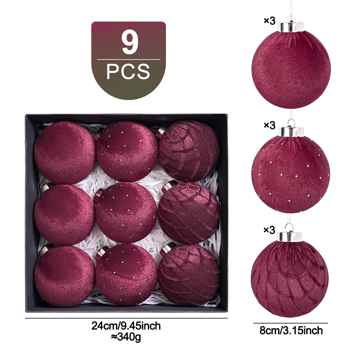 New 8cm 9Pcs Velvet Glitter Christmas Balls Exquisite Premium Feeling Christmas Decoration Hanging Christmas Tree Charms Gift Se
New 8cm 9Pcs Velvet Glitter Christmas Balls Exquisite Premium Feeling Christmas Decoration Hanging Christmas Tree Charms Gift Se