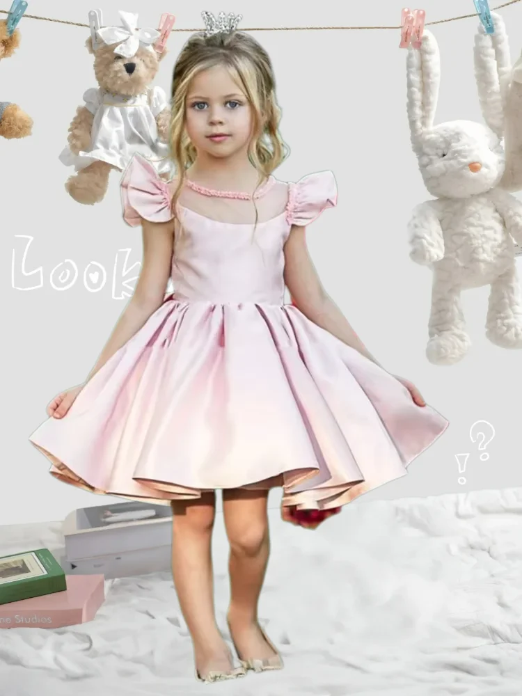 Lovely Flower Girl Dress Pink Satin Princess Ball Transparent Gowns little Baby Girls Birthday Party Evening Customised Gowns
Lovely Flower Girl Dress Pink Satin Princess Ball Transparent Gowns little Baby Girls Birthday Party Evening Customised Gowns