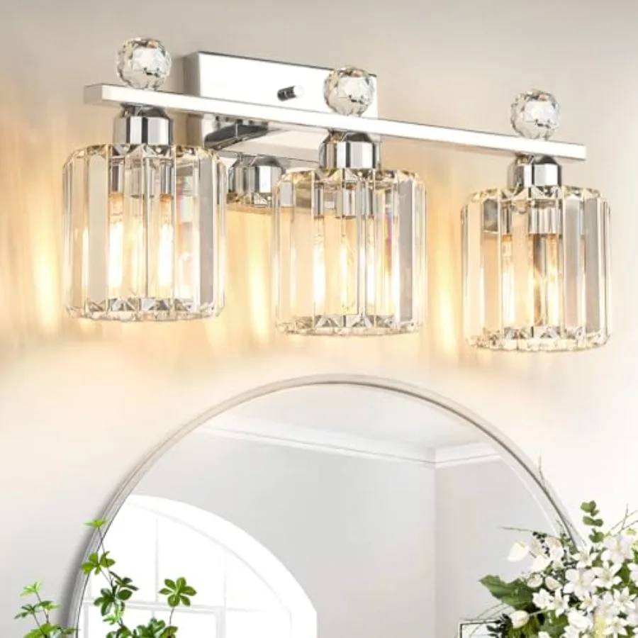 Crystal Bathroom Lighting Fixtures Over Mirror, 3 Light Chrome Brushed Nickel Vanity Light, Modern Bath Wall Sconce Lighting fo
Crystal Bathroom Lighting Fixtures Over Mirror, 3 Light Chrome Brushed Nickel Vanity Light, Modern Bath Wall Sconce Lighting fo