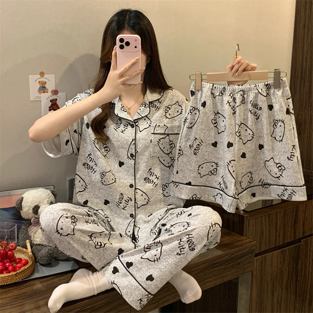 Sanrio Hello Kitty Pajamas Women's Summer Pajamas Shorts Short Sleeve Pajamas 3-Piece Set Cartoon Pajamas Student Home Clothes
Sanrio Hello Kitty Pajamas Women's Summer Pajamas Shorts Short Sleeve Pajamas 3-Piece Set Cartoon Pajamas Student Home Clothes