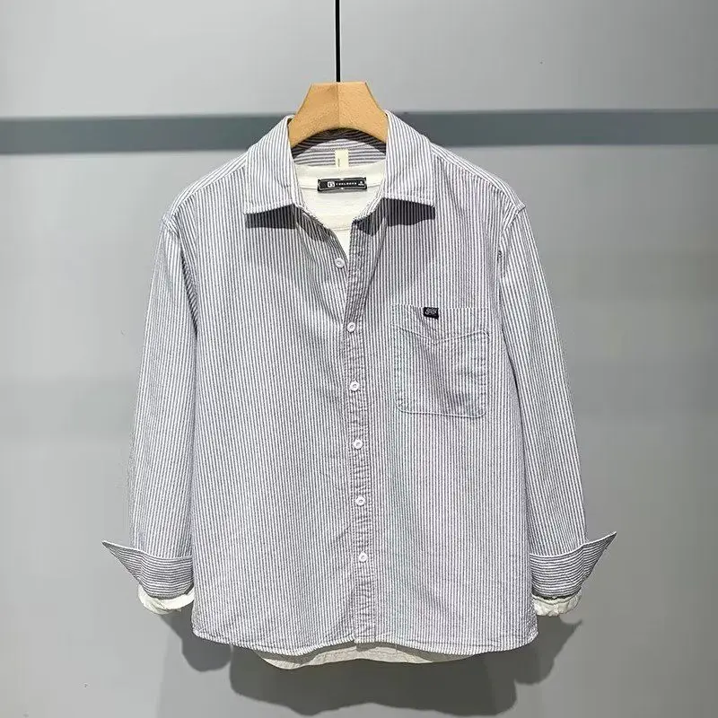 Casual Striped Long Sleeve Shirt Spring Autumn Men's Fashion Outerwear Workwear Standard Fit Polyester Fiber Youth Popular
Casual Striped Long Sleeve Shirt Spring Autumn Men's Fashion Outerwear Workwear Standard Fit Polyester Fiber Youth Popular