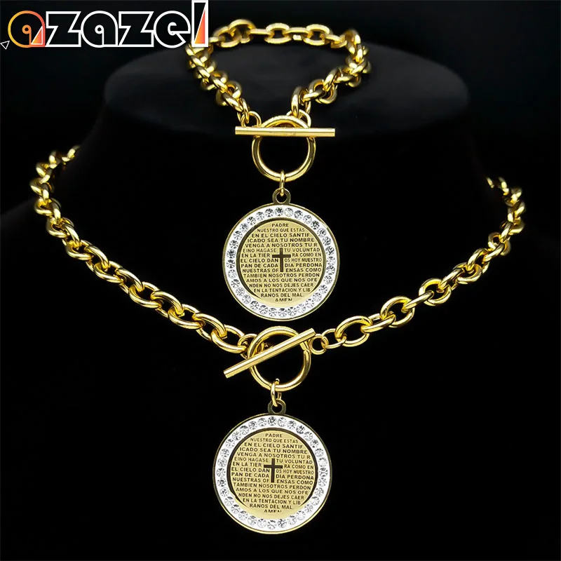 Crystal Spanish Bible Cross Necklace Bracelet Set Women Men Hip Hop Stainless Steel Gold Color Christian Religious Jewelry Sets
Crystal Spanish Bible Cross Necklace Bracelet Set Women Men Hip Hop Stainless Steel Gold Color Christian Religious Jewelry Sets