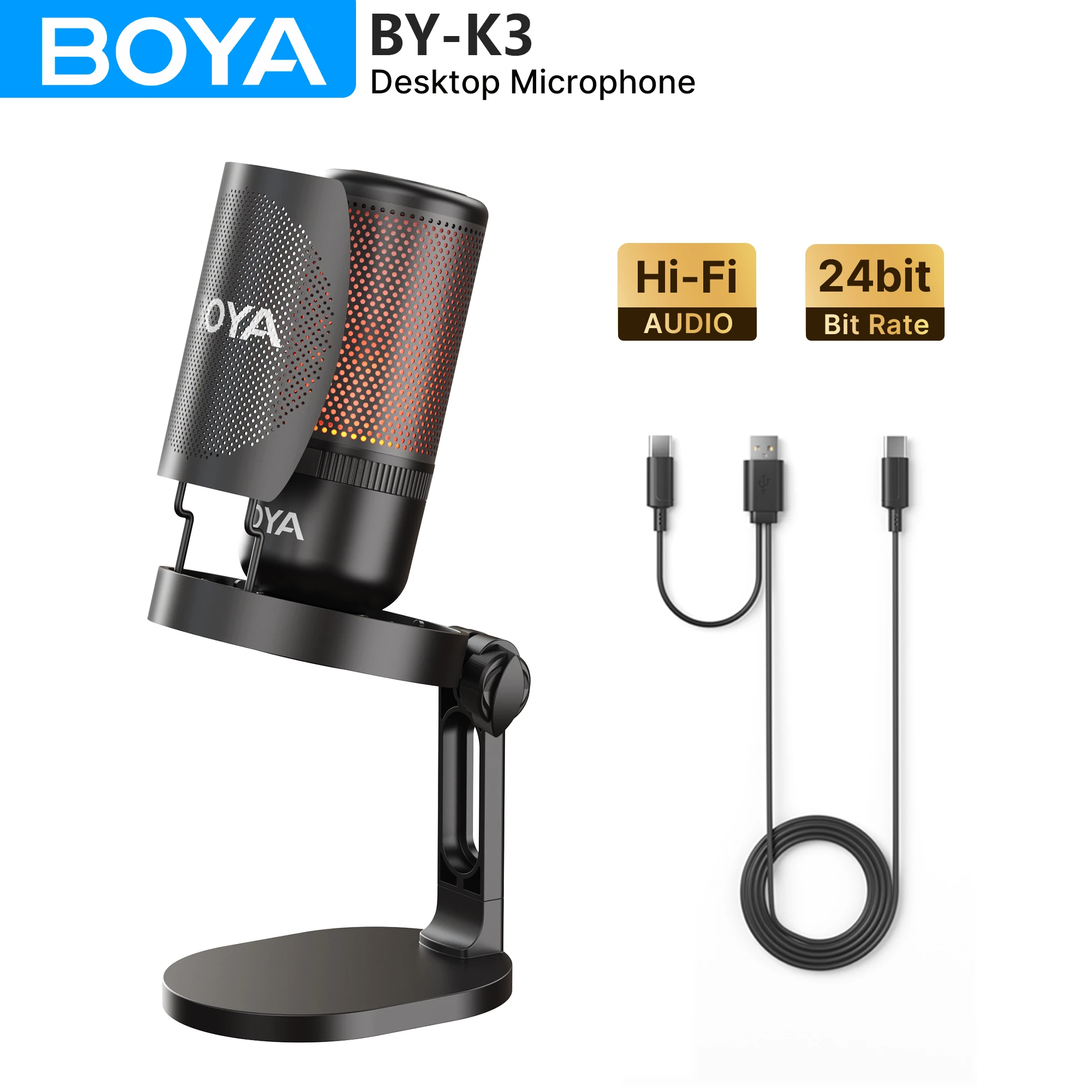BOYA K3 USB Condenser Microphone with RGB Control/Headphone jack/Mute,MIC for PC Gaming Recording Streaming AmpliGame Podcasting
BOYA K3 USB Condenser Microphone with RGB Control/Headphone jack/Mute,MIC for PC Gaming Recording Streaming AmpliGame Podcasting