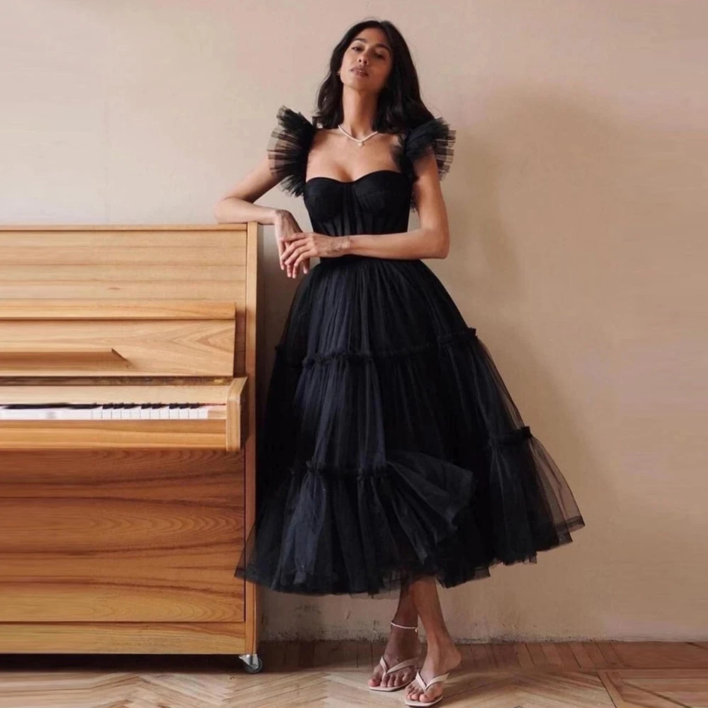 ANGELSBRIDEP Sweetheart Black Tulle A Line Evening Party Tulle Prom Dresses Strap Bone Tea Length Women Simple Event Gown Outfit
ANGELSBRIDEP Sweetheart Black Tulle A Line Evening Party Tulle Prom Dresses Strap Bone Tea Length Women Simple Event Gown Outfit