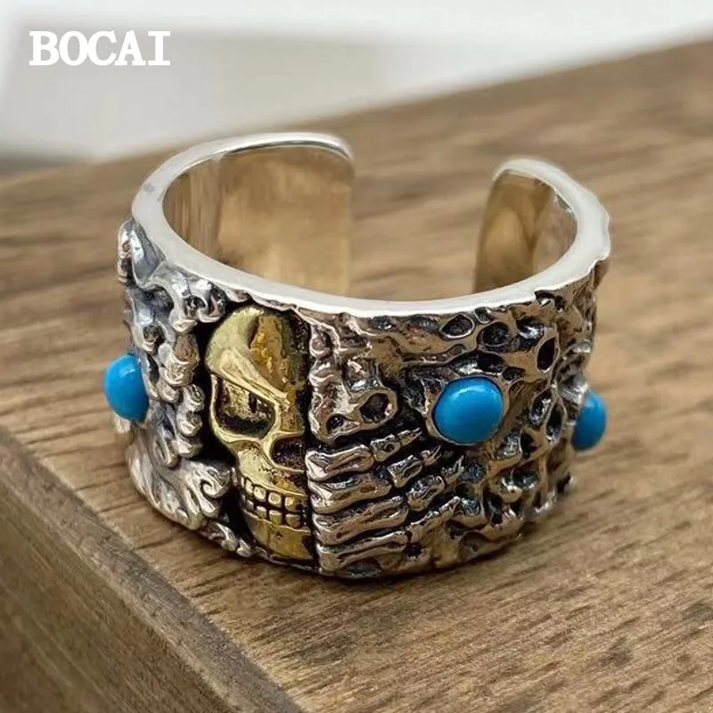 BOCAI New S925 Sterling Silver Retro Personalized Dark Trendy Single Sided Skull Head Opening Ring for Men
BOCAI New S925 Sterling Silver Retro Personalized Dark Trendy Single Sided Skull Head Opening Ring for Men