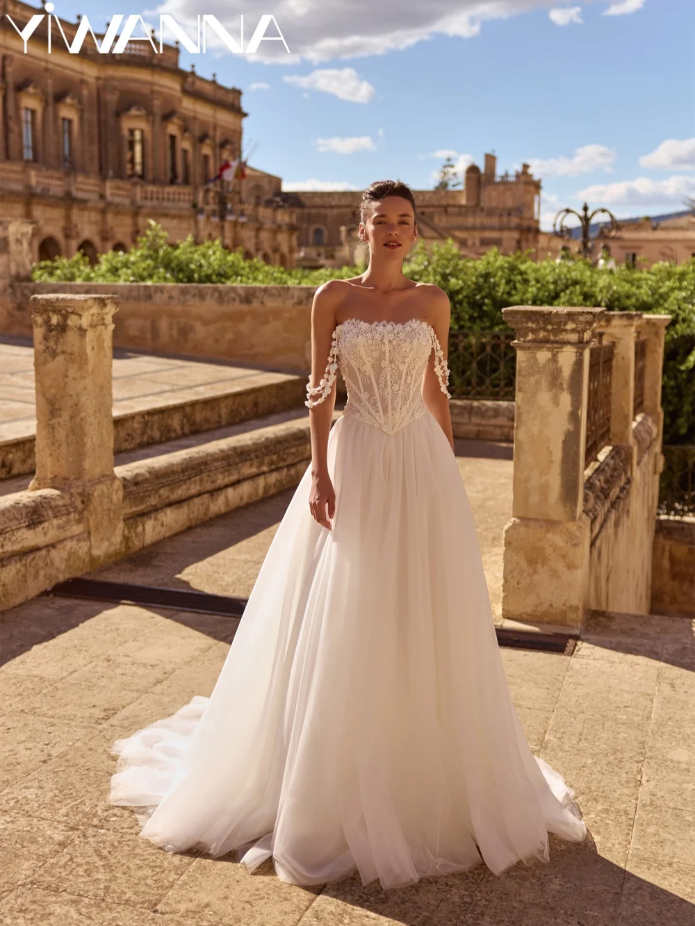 Shinny Pearls 3D Floral Wedding Dress With Corset Strapless Long Bridal Gown Customized Ivory A-line Tulle Dresses For Bride
Shinny Pearls 3D Floral Wedding Dress With Corset Strapless Long Bridal Gown Customized Ivory A-line Tulle Dresses For Bride