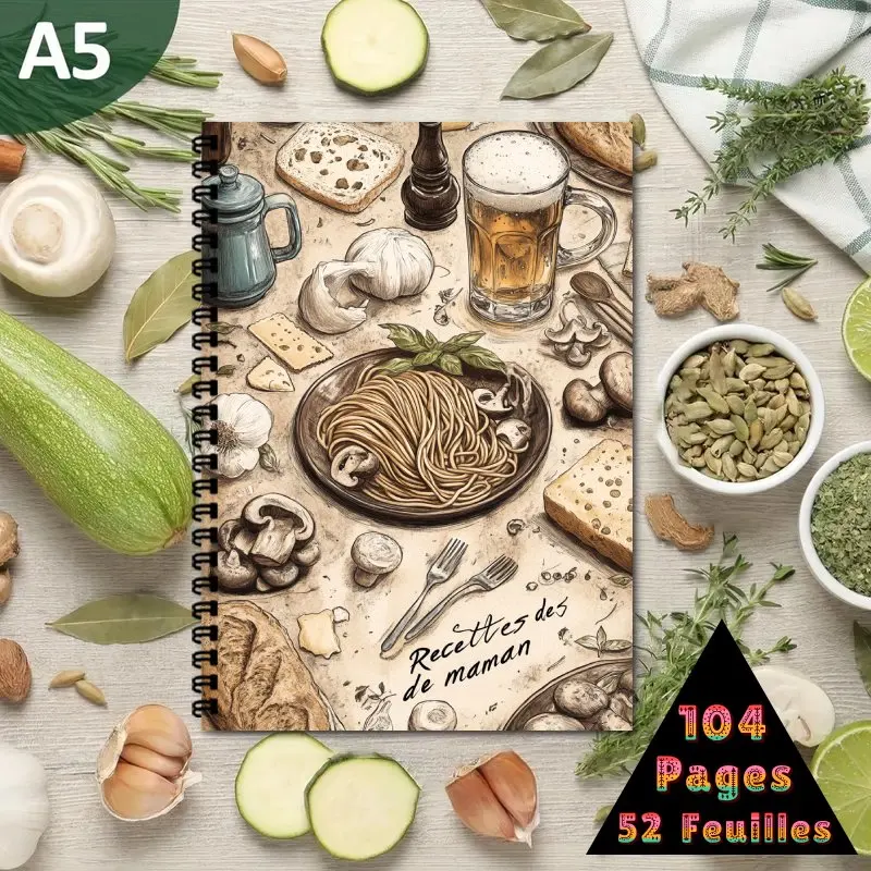 A5 French recipe notebook, Spiral Binding, Recipe Collection Book for Both Men and Women, Vintage Kitchen Food Themed
A5 French recipe notebook, Spiral Binding, Recipe Collection Book for Both Men and Women, Vintage Kitchen Food Themed