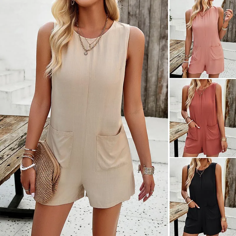 Casual Solid Color Jumpsuit Shorts Women Clothing Summer New O Neck Sleeveless Loose Rompers Elegant Double Pocket Jumpsuits
Casual Solid Color Jumpsuit Shorts Women Clothing Summer New O Neck Sleeveless Loose Rompers Elegant Double Pocket Jumpsuits