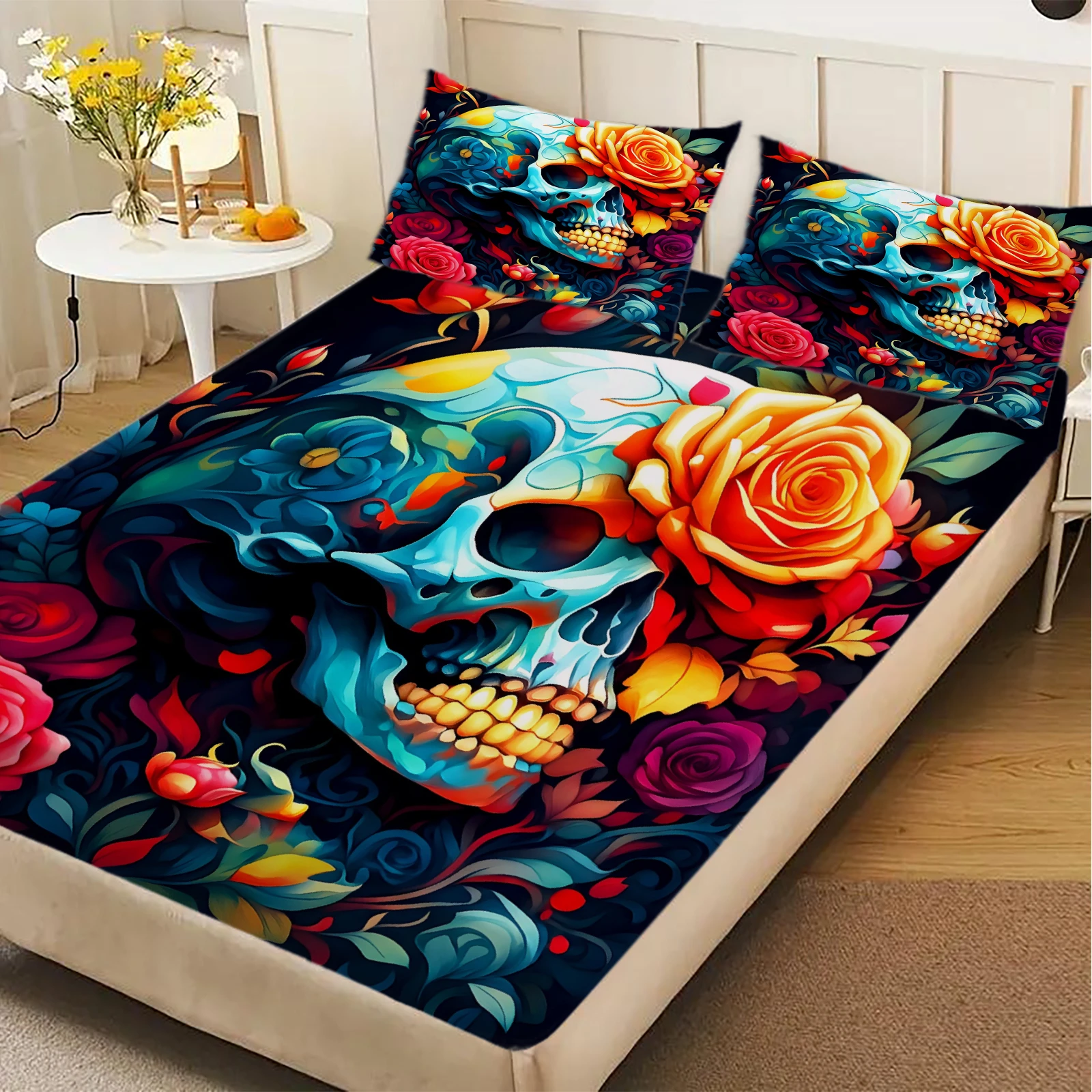Flora Flower Skull 3D Printed Fitted Sheet Set 100% Polyester Mattress Covers Breathable Bedding Set Bedroom Decor 2 Pillowcase
Flora Flower Skull 3D Printed Fitted Sheet Set 100% Polyester Mattress Covers Breathable Bedding Set Bedroom Decor 2 Pillowcase