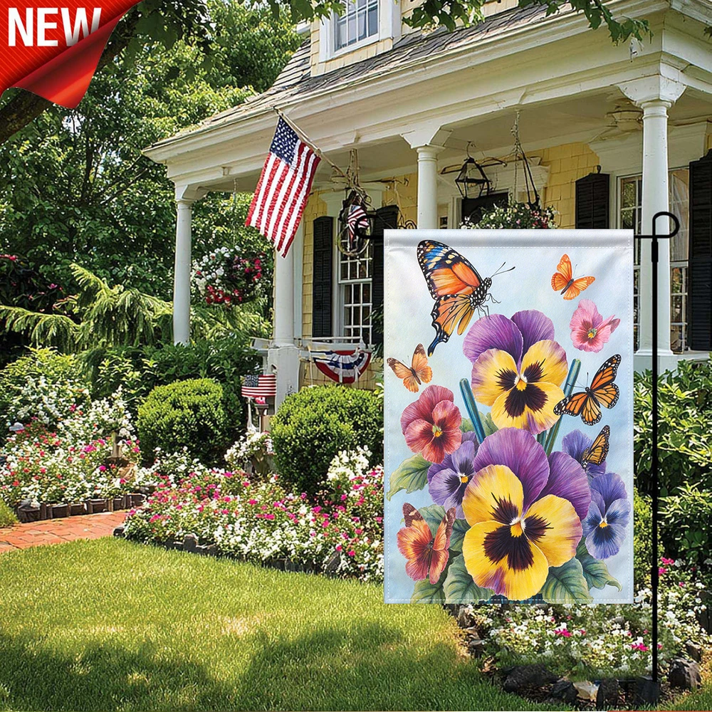 1PC, Butterfly & Pansy Floral Garden Flag, Double Sided Spring Summer Outdoor Decorative Flag, Vibrant Monarch Butterfly & Colorful Pansy Print Yard Flag, Weather Resistant Polyester Garden Banner for Patio Lawn Porch Farmhouse Ou
1PC, Butterfly & Pansy Floral Garden Flag, Double Sided Spring Summer Outdoor Decorative Flag, Vibrant Monarch Butterfly & Colorful Pansy Print Yard Flag, Weather Resistant Polyester Garden Banner for Patio Lawn Porch Farmhouse Ou