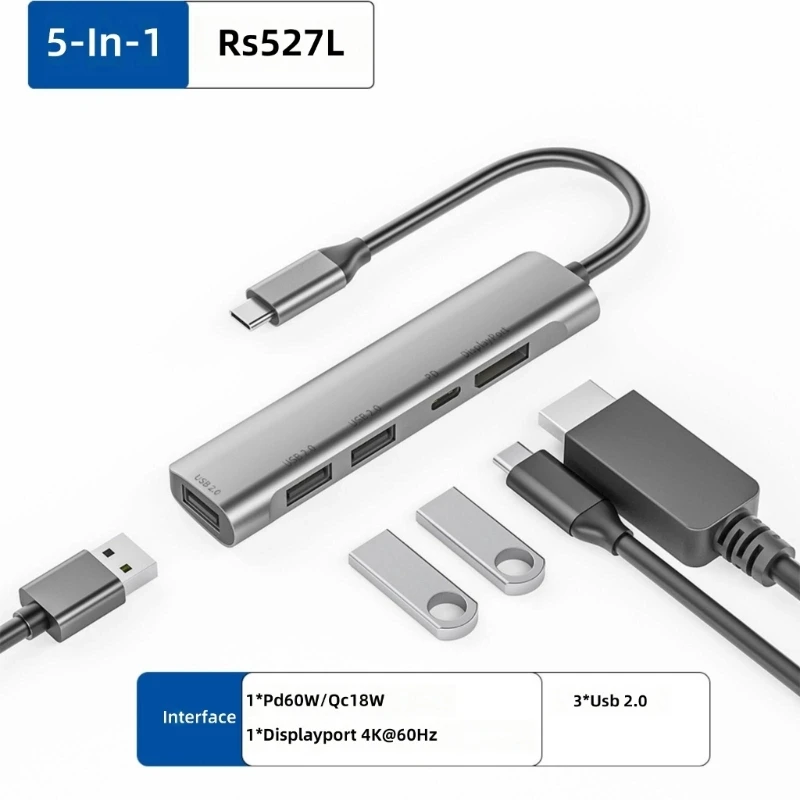 5 in 1 USB C to HDTV Adapter USB2.0 USB2.0 Type C DisplayPort Extender Splitter Docking Station for Desktop Accessories F19E
5 in 1 USB C to HDTV Adapter USB2.0 USB2.0 Type C DisplayPort Extender Splitter Docking Station for Desktop Accessories F19E