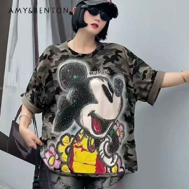 Summer Heavy Craft Printed Rhinestone Embellished Cartoon Graphic Short-sleeves T-shirt Women's Loose Fit Slimming Stylish Top
Summer Heavy Craft Printed Rhinestone Embellished Cartoon Graphic Short-sleeves T-shirt Women's Loose Fit Slimming Stylish Top