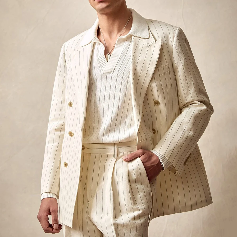 Элегантные мужские костюмы высокого качества в белую полоску, комплект из двух предметов, куртка, брюки, однобортный мужской деловой наряд на заказ
Элегантные мужские костюмы высокого качества в белую полоску, комплект из двух предметов, куртка, брюки, однобортный мужской деловой наряд на заказ