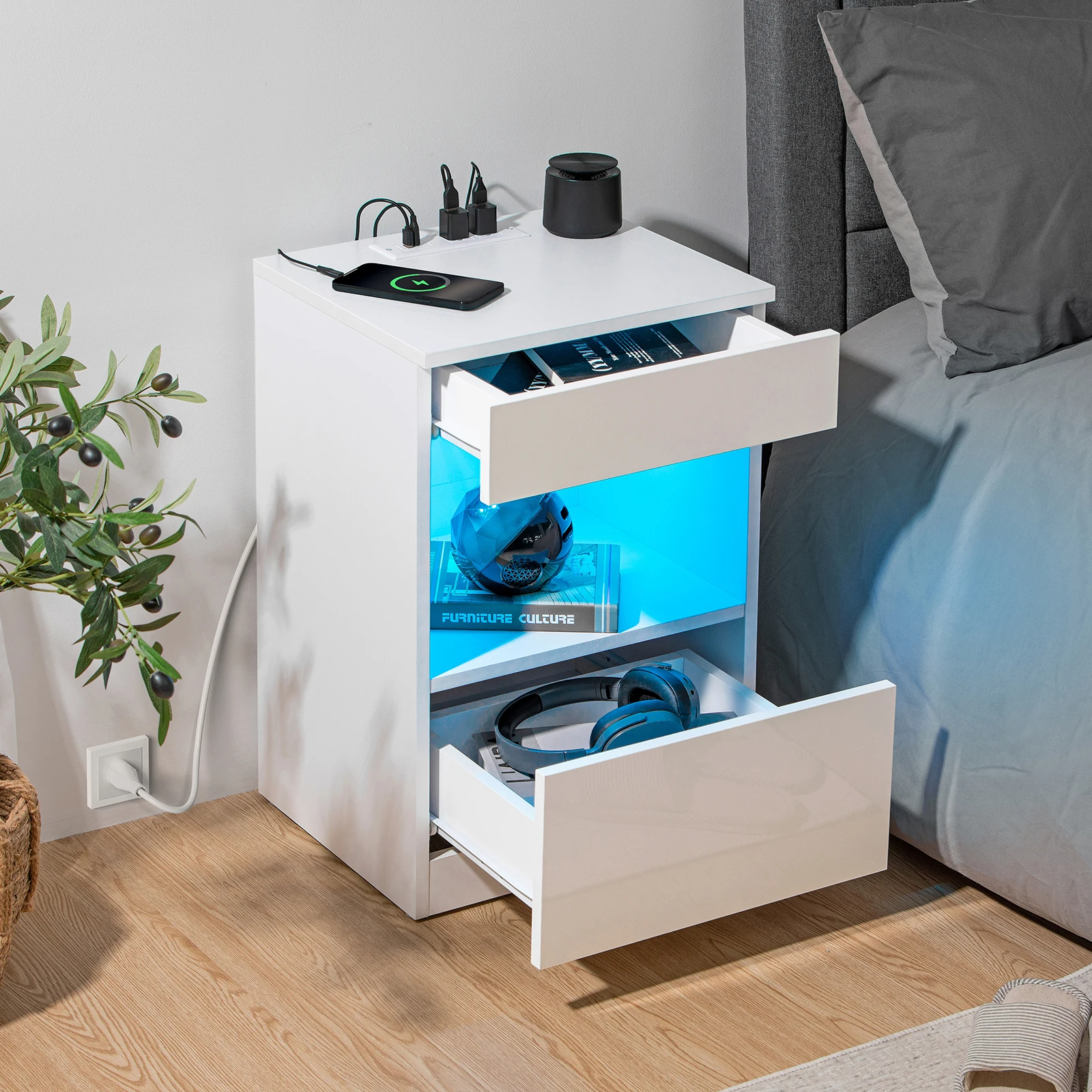 LED Nightstand Open Shelf with Charging Station 2-Drawers Bedside TableNight Stand for edroom Living Room
LED Nightstand Open Shelf with Charging Station 2-Drawers Bedside TableNight Stand for edroom Living Room