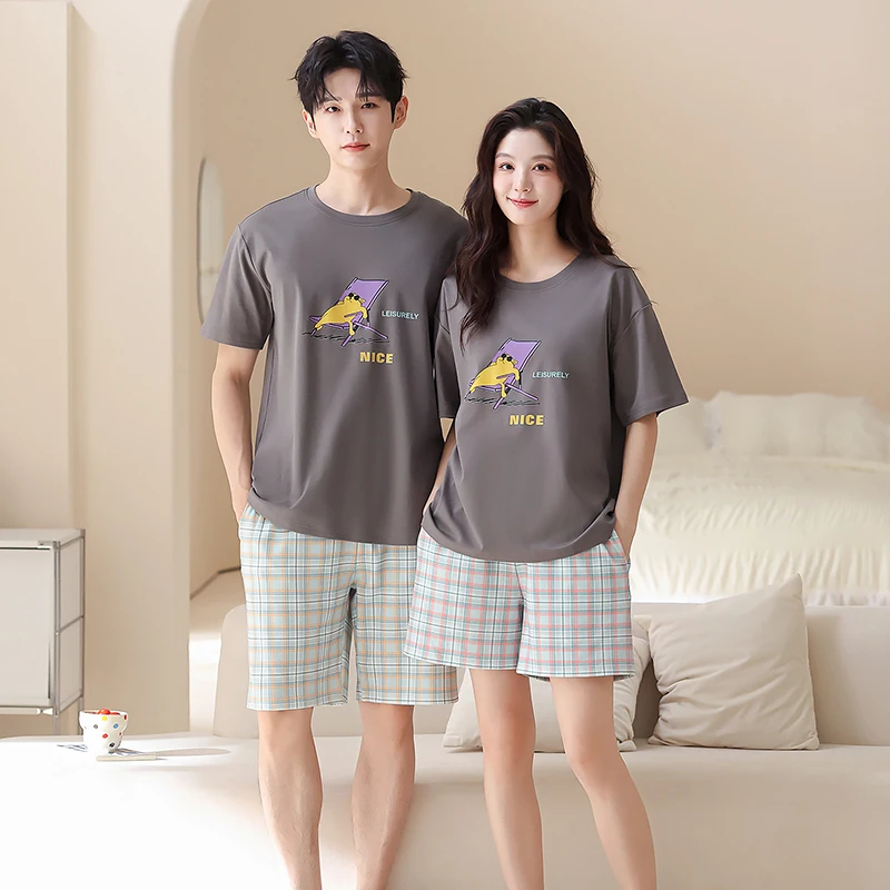 Summer Couple Pajama Set Men and Women 100% Cotton Casual Short Sleeve Pyjamas
Summer Couple Pajama Set Men and Women 100% Cotton Casual Short Sleeve Pyjamas