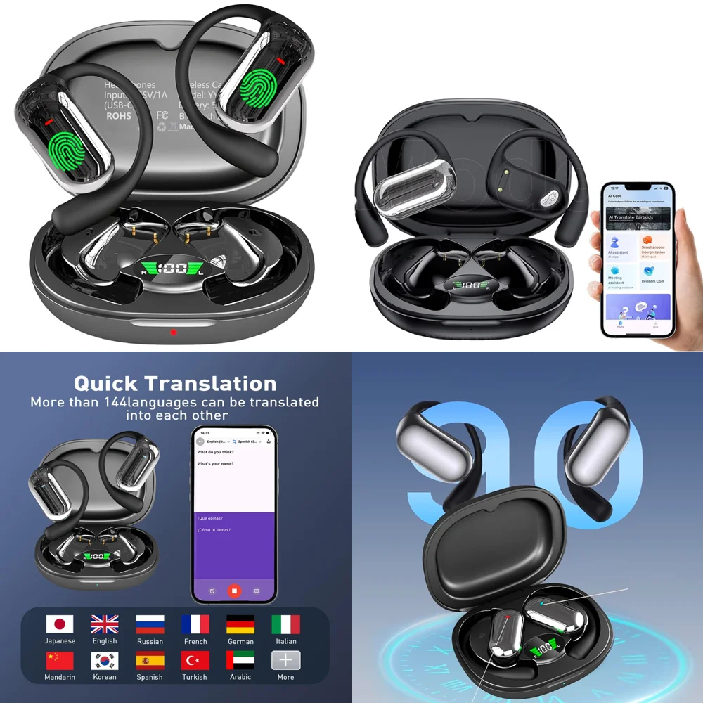 BT 5.4 OWS AI Language Translator Headphone with 144 Online Languages Real Time Earphone Earbuds for Business Trending Products
BT 5.4 OWS AI Language Translator Headphone with 144 Online Languages Real Time Earphone Earbuds for Business Trending Products