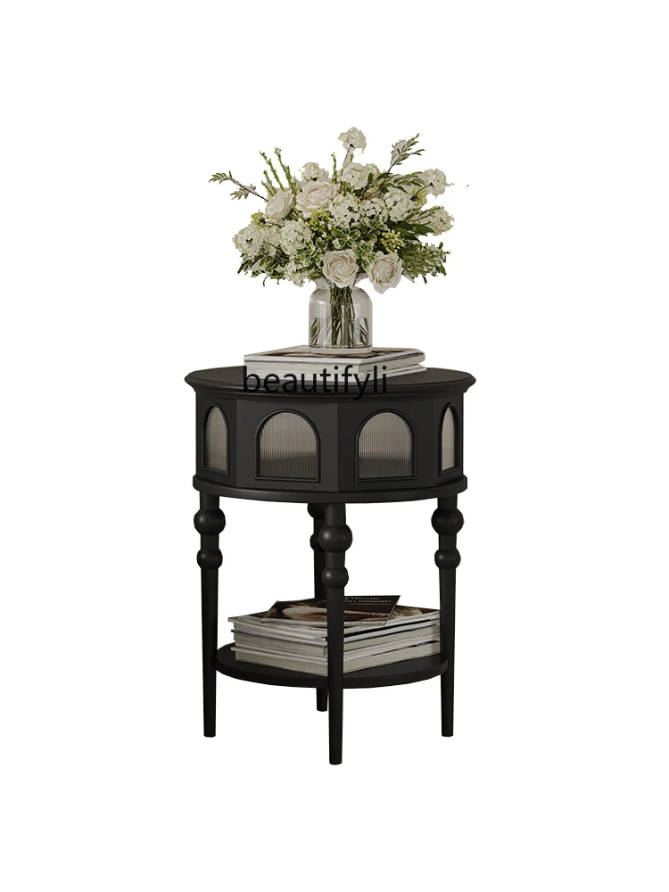 French Retro Solid Wood Side Table Black Solid Wood Glass Wall Small round Table American Light Luxury Bedside Table
French Retro Solid Wood Side Table Black Solid Wood Glass Wall Small round Table American Light Luxury Bedside Table