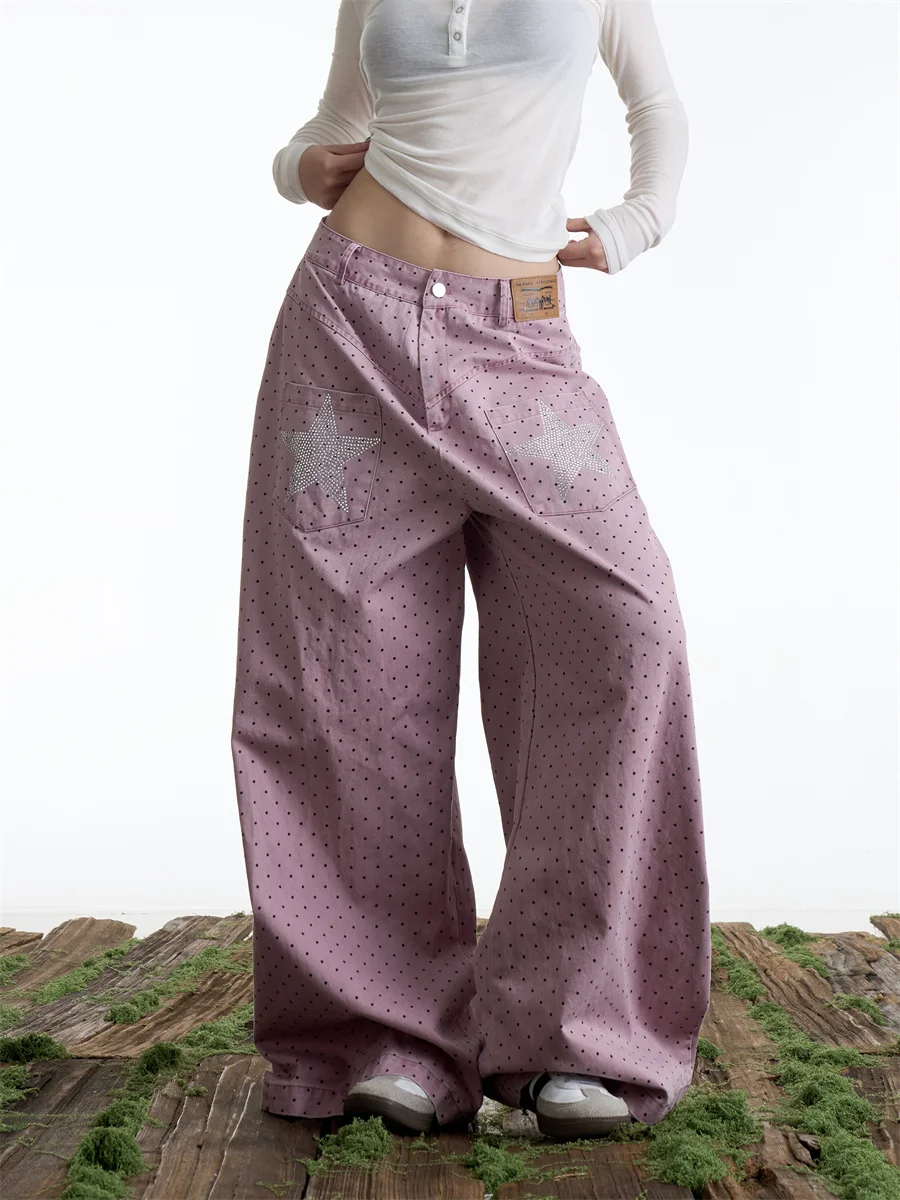 Pink Polka Dot Casual Pants Women's Wide Leg Pants Backward Pocket Thermal Drill Loose Long Trousers American Retro Style
Pink Polka Dot Casual Pants Women's Wide Leg Pants Backward Pocket Thermal Drill Loose Long Trousers American Retro Style