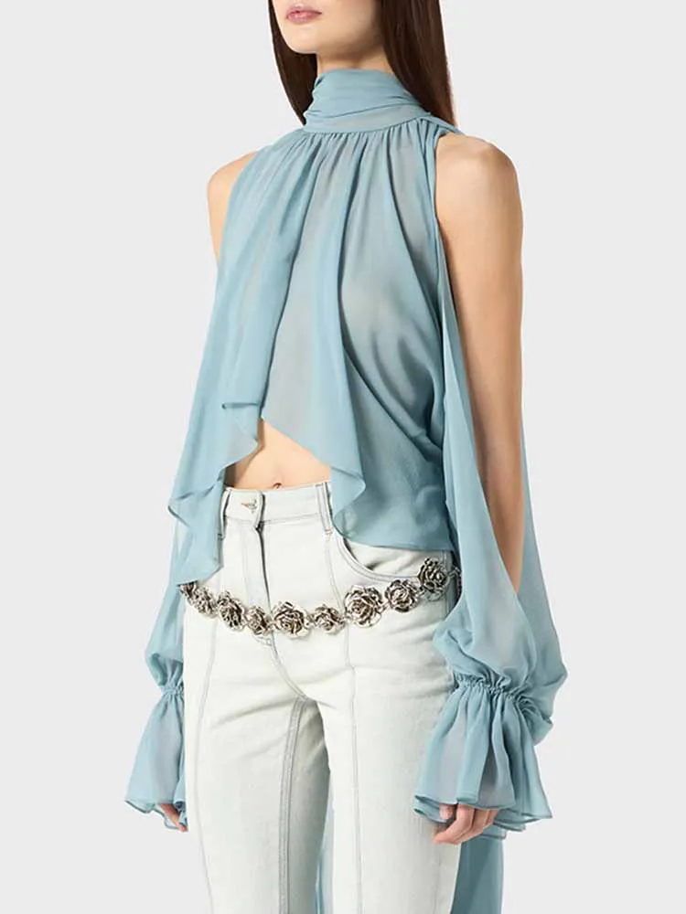 2026 Summer Fashion Women's Loose Off Shoulder Shirt Irregular High Collar Ruffle Perspective Chiffon Shirt
2026 Summer Fashion Women's Loose Off Shoulder Shirt Irregular High Collar Ruffle Perspective Chiffon Shirt