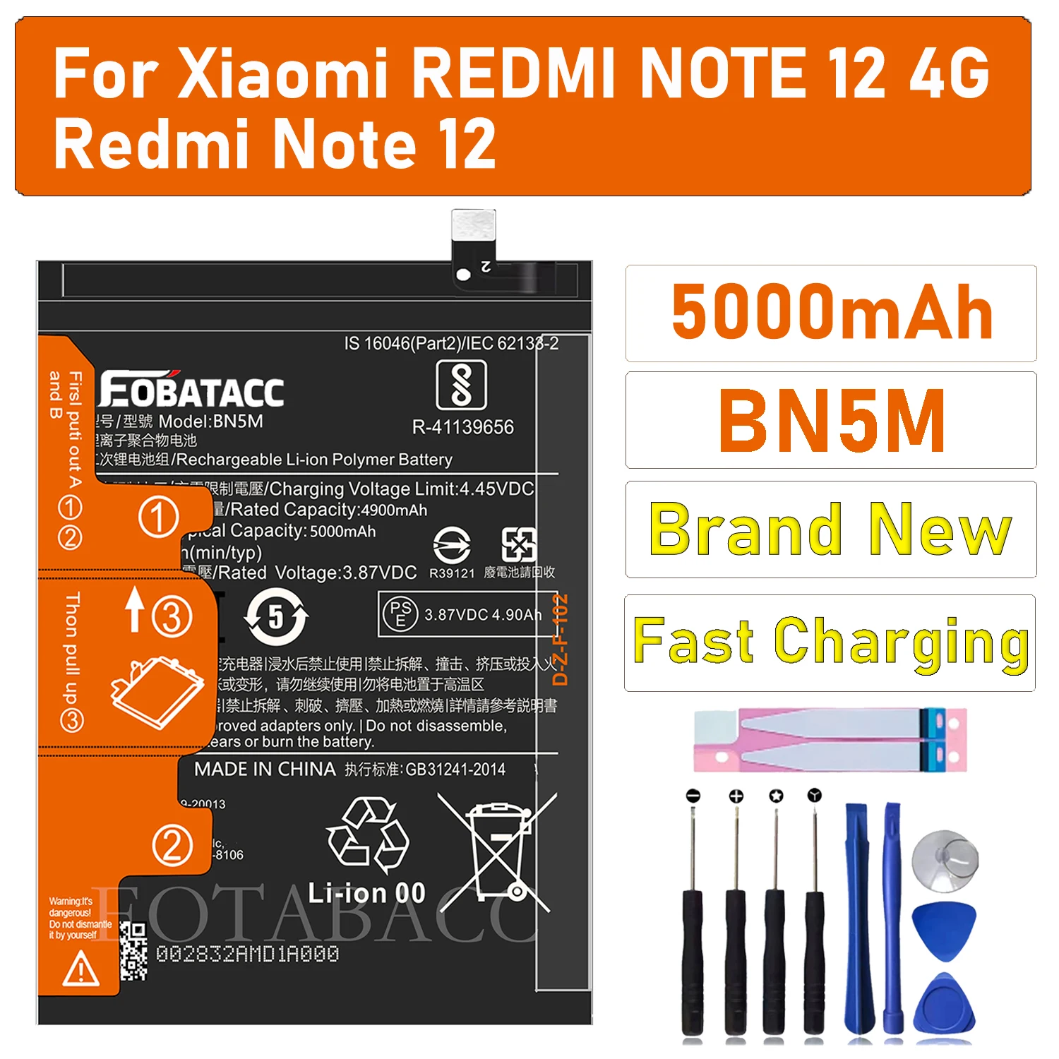 100% New Original Battery BN5M For XIAOMI REDMI NOTE 12 4G/Redmi Note 12 Battery +Tools
100% New Original Battery BN5M For XIAOMI REDMI NOTE 12 4G/Redmi Note 12 Battery +Tools