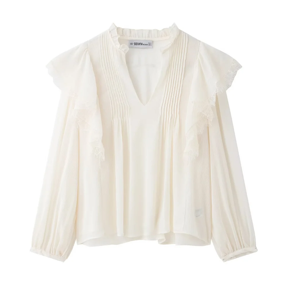 2025 BM MD ZA Womens Blouse Chic V Neck Design with Ruffled and Lace Elements Long Sleeves for a Stylish Look
2025 BM MD ZA Womens Blouse Chic V Neck Design with Ruffled and Lace Elements Long Sleeves for a Stylish Look