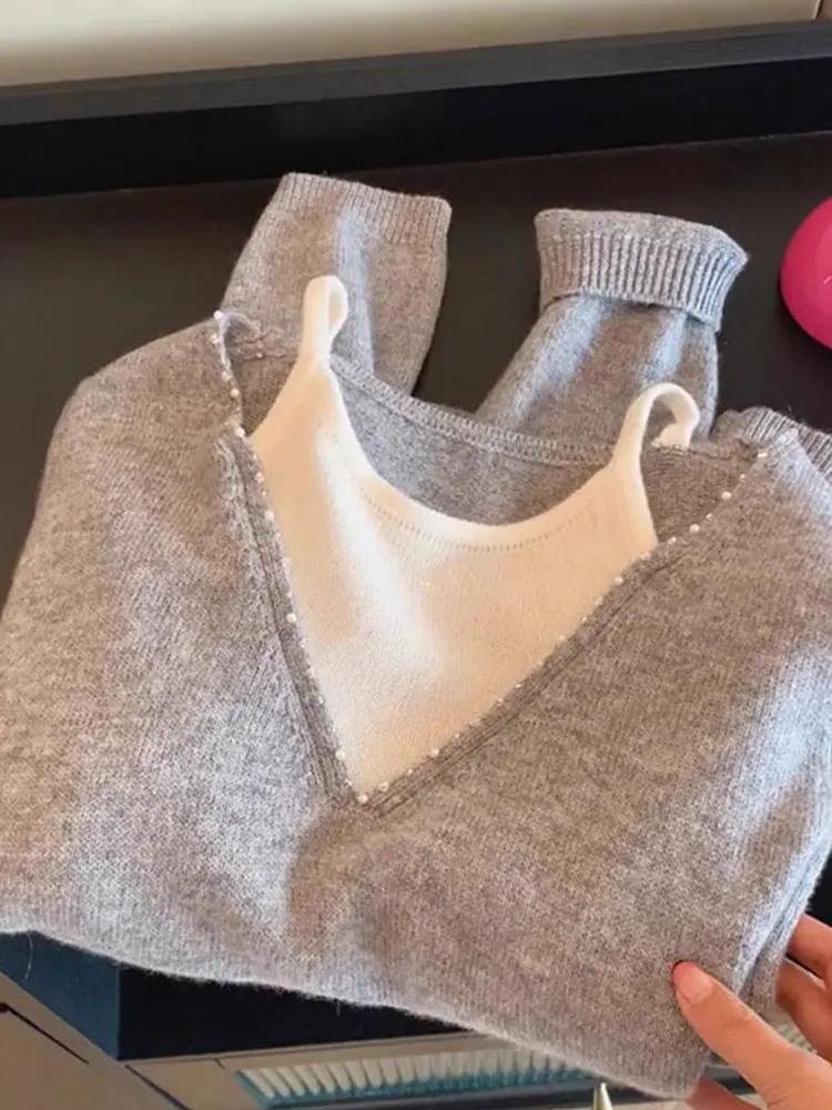 Faionable Casual Long Sve Knitted Sweater Fake Two-Piece Design Korean Sle Women's Ele Chic Straight Tube Woolen Top
Faionable Casual Long Sve Knitted Sweater Fake Two-Piece Design Korean Sle Women's Ele Chic Straight Tube Woolen Top