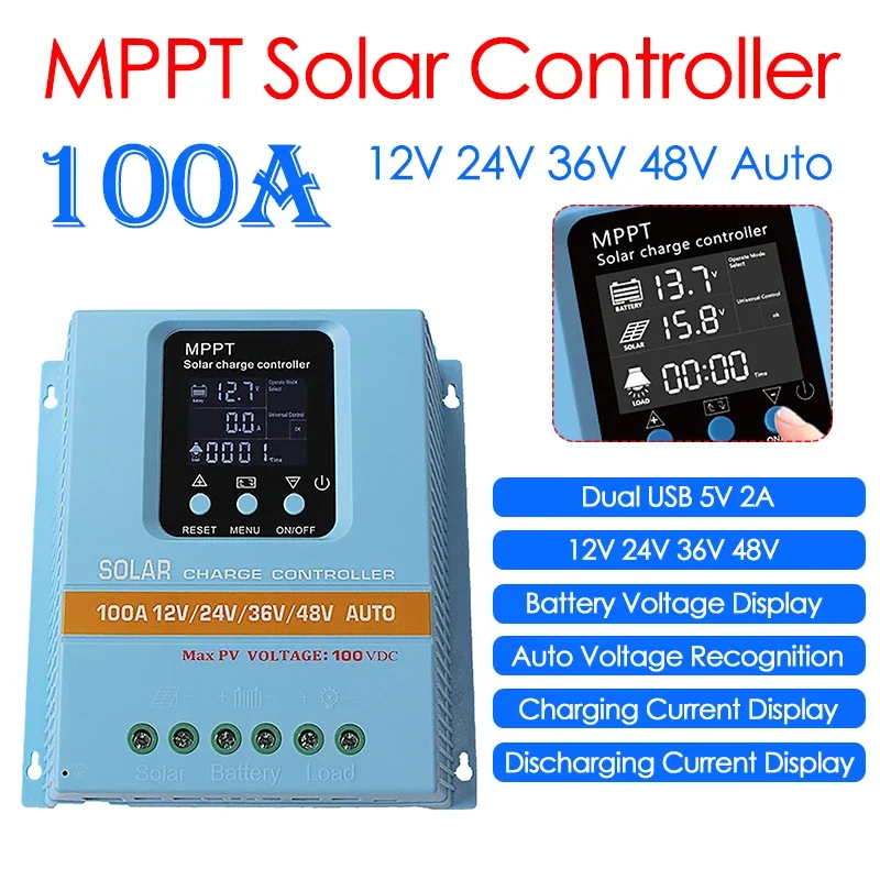 Контроллер заряда солнечной батареи MPPT 100A, светодиодный дисплей, 12 В, 24 В, 36 В, 48 В, автоматический контроллер заряда и разряда солнечной батареи для универсальной батареи
Контроллер заряда солнечной батареи MPPT 100A, светодиодный дисплей, 12 В, 24 В, 36 В, 48 В, автоматический контроллер заряда и разряда солнечной батареи для универсальной батареи
