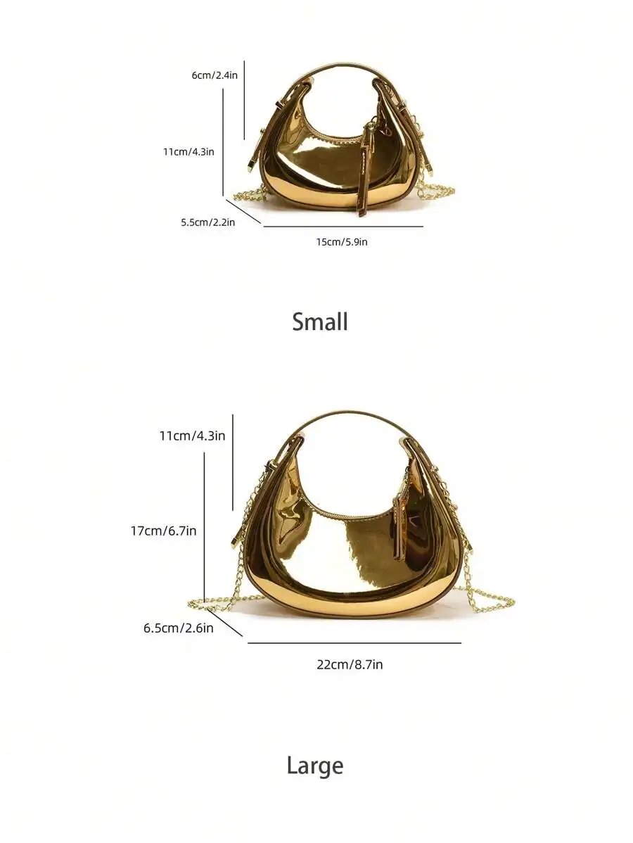 Glossy Crescent Moon Handbag With Chain Strap, Mini To Large Size, Chic Shoulder Crossbody Bag For Women
Glossy Crescent Moon Handbag With Chain Strap, Mini To Large Size, Chic Shoulder Crossbody Bag For Women
