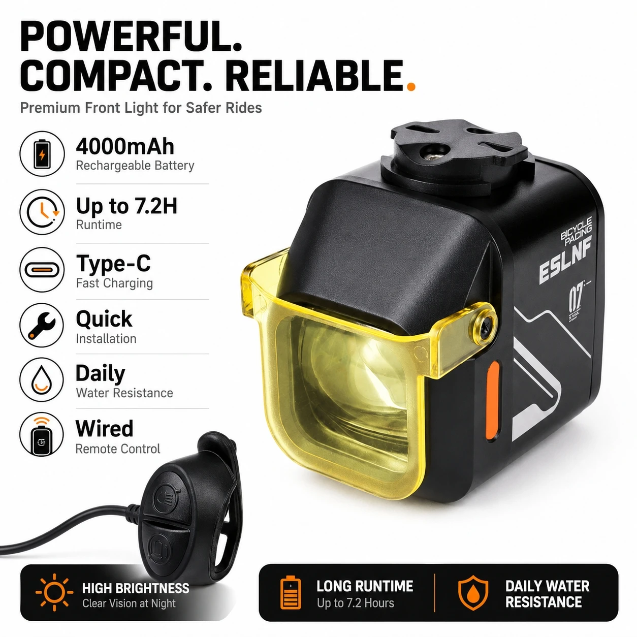 High Lumen USB Fast Charging Bike Headlight, Long Runtime Under Mount Bicycle Front Light for Road & Mountain Biking
High Lumen USB Fast Charging Bike Headlight, Long Runtime Under Mount Bicycle Front Light for Road & Mountain Biking