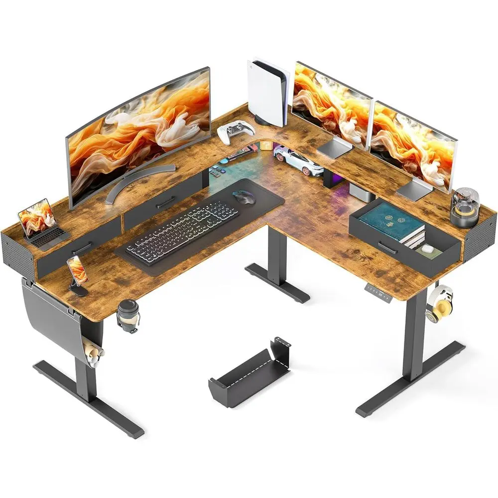Ergonomic 63 Adjustable L-Shaped Sit-Stand Desk, 3 Drawers, Monitor Shelf, Electric, Rustic Brown
Ergonomic 63 Adjustable L-Shaped Sit-Stand Desk, 3 Drawers, Monitor Shelf, Electric, Rustic Brown
