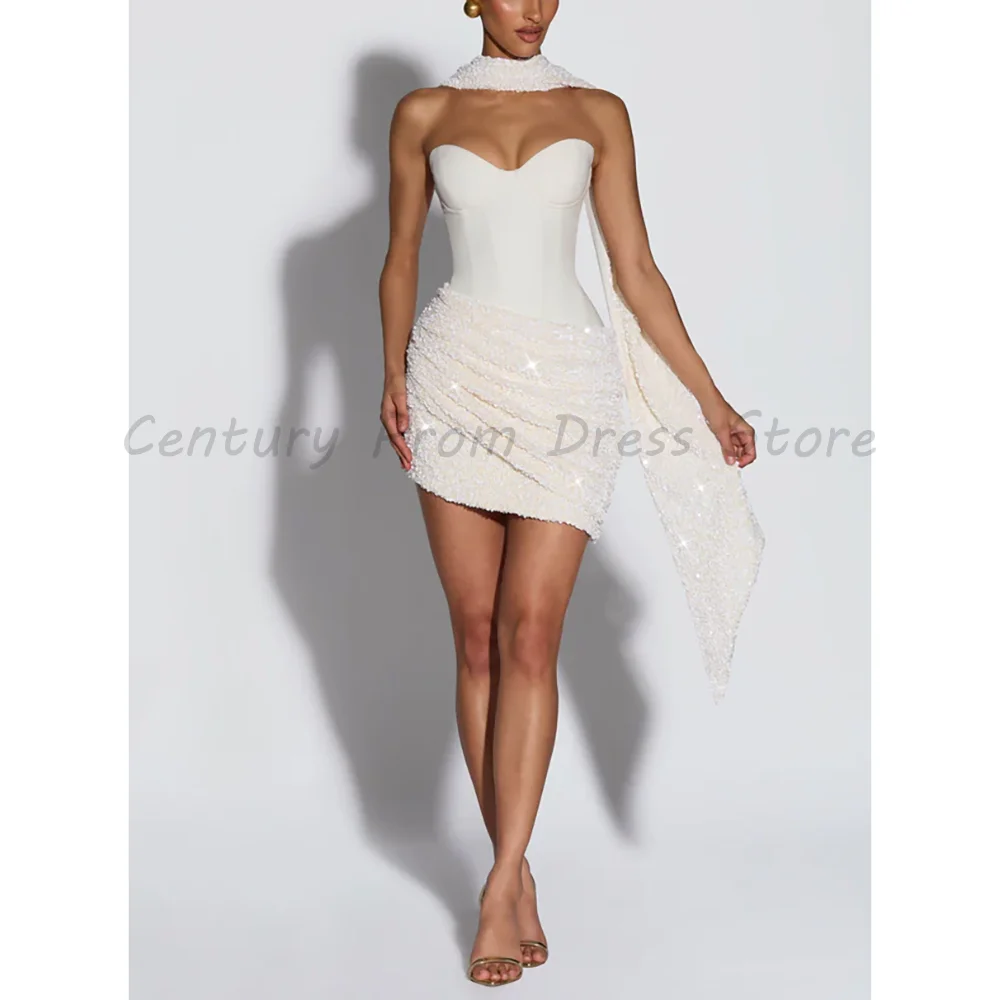Elegant White Prom Dress Strapless Sweetheart with Satin Corset Sequin Ruched Mini Skirt Formal Party Gown
Elegant White Prom Dress Strapless Sweetheart with Satin Corset Sequin Ruched Mini Skirt Formal Party Gown