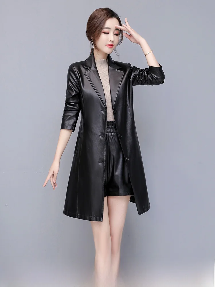Women's Mid-Length Leather Jacket 2025 Spring Autumn Slim Fit Long Sleeve Waist-Cinching Korean Style Sheepskin Coat
Women's Mid-Length Leather Jacket 2025 Spring Autumn Slim Fit Long Sleeve Waist-Cinching Korean Style Sheepskin Coat