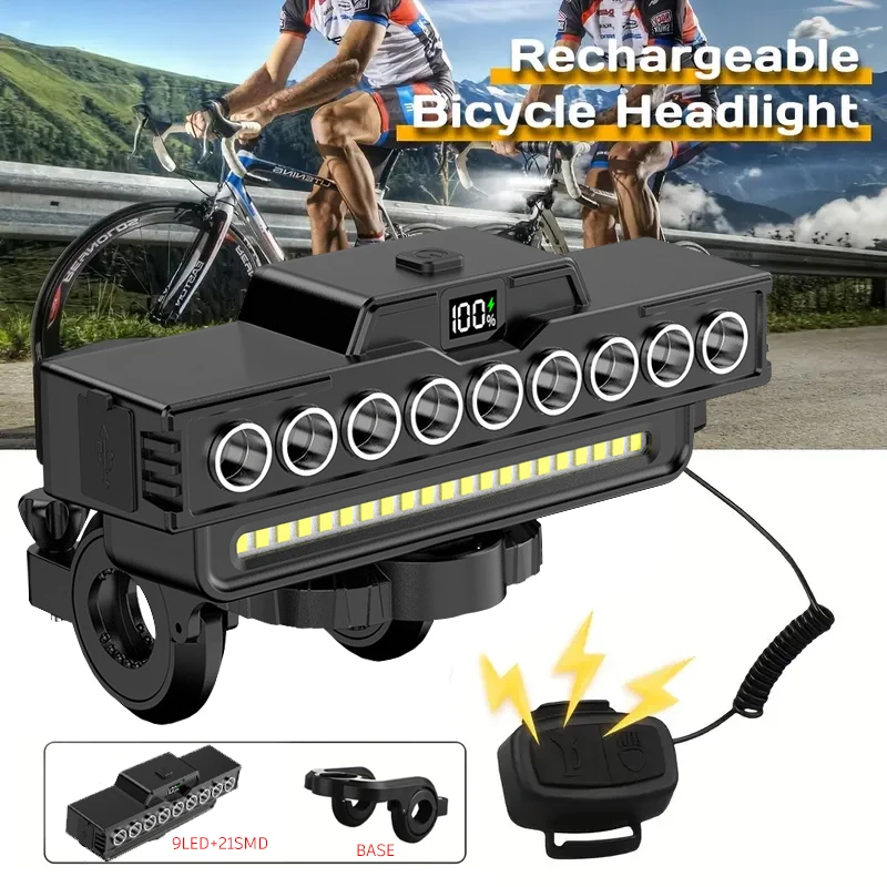 9 LED Bike Light Set - Rechargeable 1600LM Front & 200LM Rear LED Lamp for MTB/Road Cycling (IPX5 Waterproof 7 Modes)
9 LED Bike Light Set - Rechargeable 1600LM Front & 200LM Rear LED Lamp for MTB/Road Cycling (IPX5 Waterproof 7 Modes)