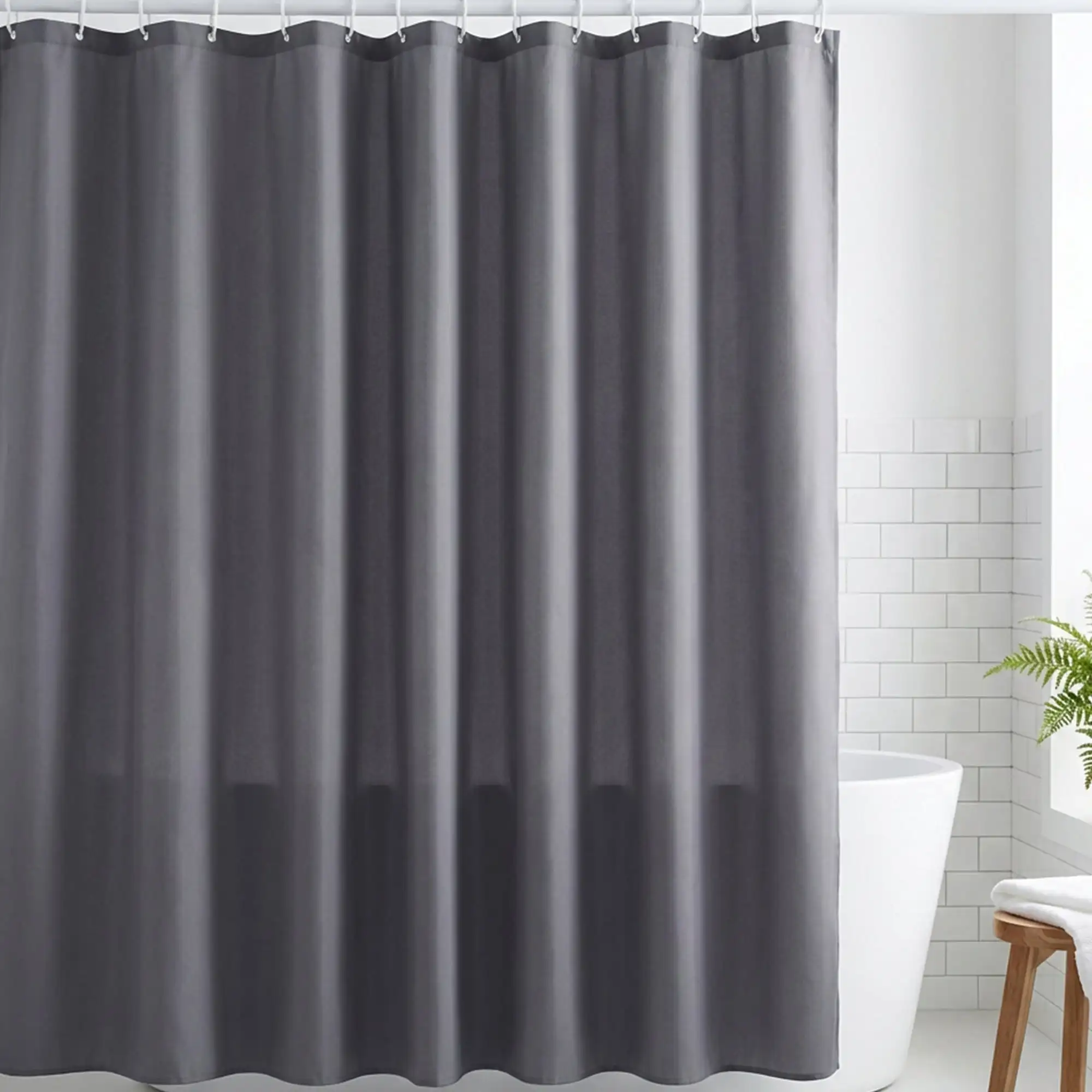 Waterproof shower curtain set includes 12 plastic hooks gray 71 inch width by 71 inch length
Waterproof shower curtain set includes 12 plastic hooks gray 71 inch width by 71 inch length