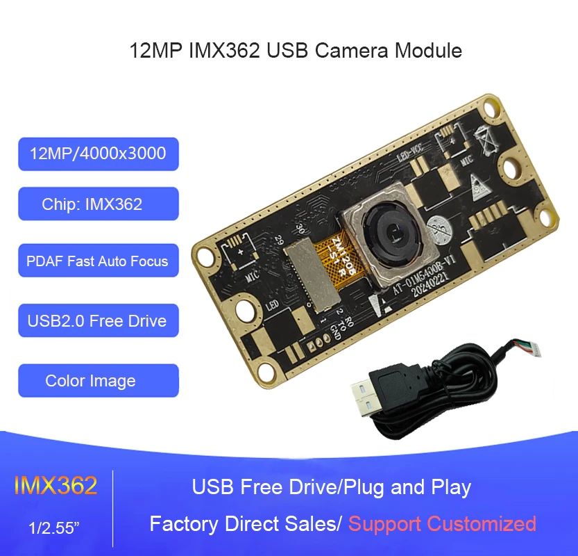 4K 12MP HD IMX362 Sensor Camera Module PDAF Fast Speed AF Autofocus Rolling Shutter USB2.0 Free Drive Plug & Play Docs Shooting
4K 12MP HD IMX362 Sensor Camera Module PDAF Fast Speed AF Autofocus Rolling Shutter USB2.0 Free Drive Plug & Play Docs Shooting