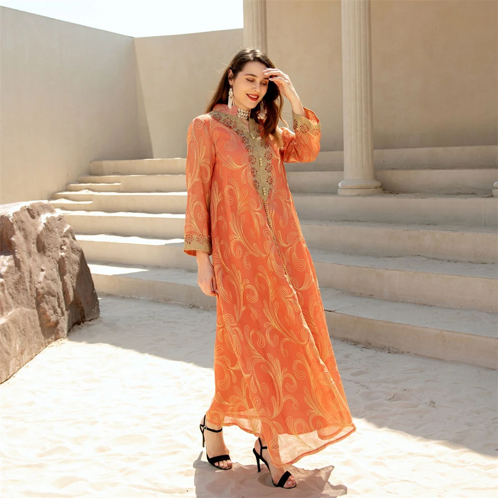 Ramadan Dubai Floral Print Luxury Woman Dress Jacquard Button Maxi Abaya Saudi Women Evening Dresses
Ramadan Dubai Floral Print Luxury Woman Dress Jacquard Button Maxi Abaya Saudi Women Evening Dresses