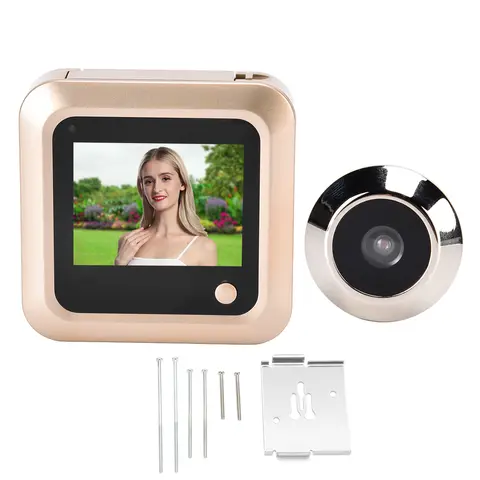 Visor de porta olho mágico de campainha de vídeo de 2,4 polegadas com fio 145 °   Grande angular HD antirroubo dourado para uso doméstico