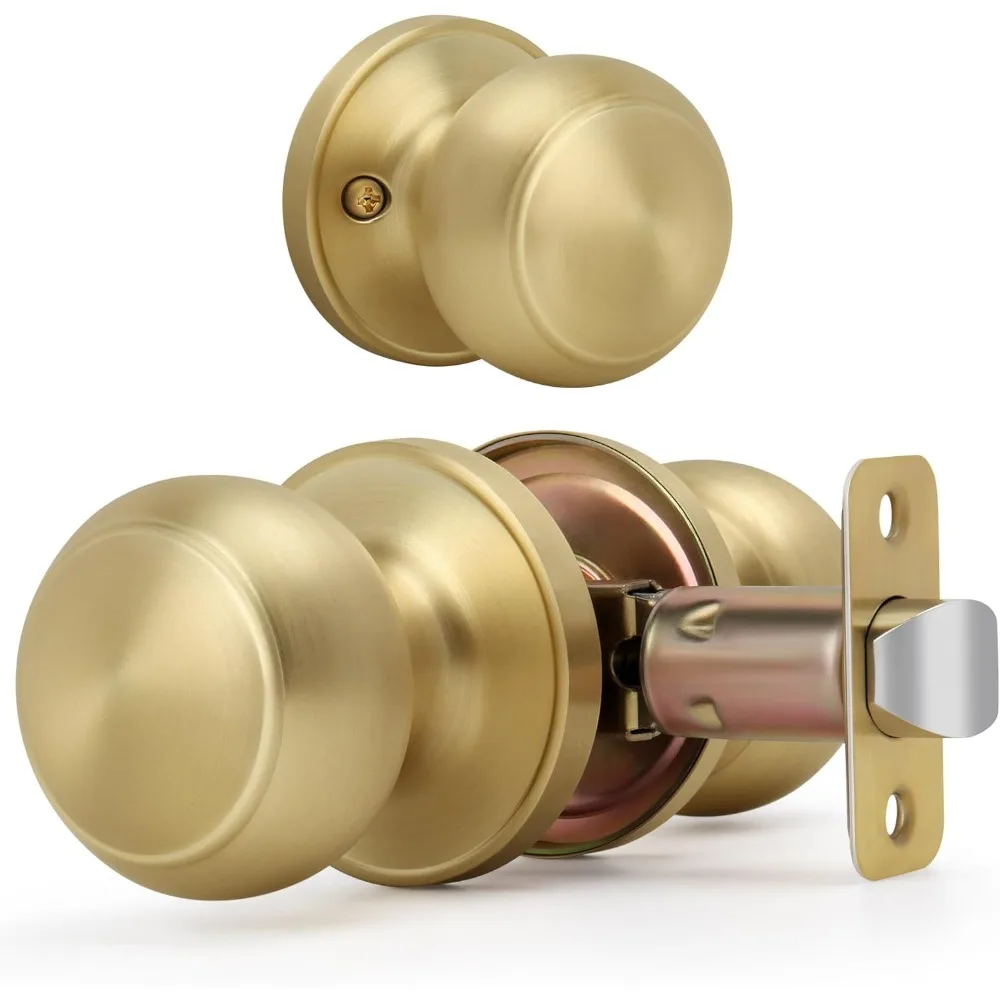 Brushed Gold Flat Ball Door Knob Without Key and Lock, Non-Locking Passage Round Design Doorknob for Hallway/Closet, Satin Brass
Brushed Gold Flat Ball Door Knob Without Key and Lock, Non-Locking Passage Round Design Doorknob for Hallway/Closet, Satin Brass