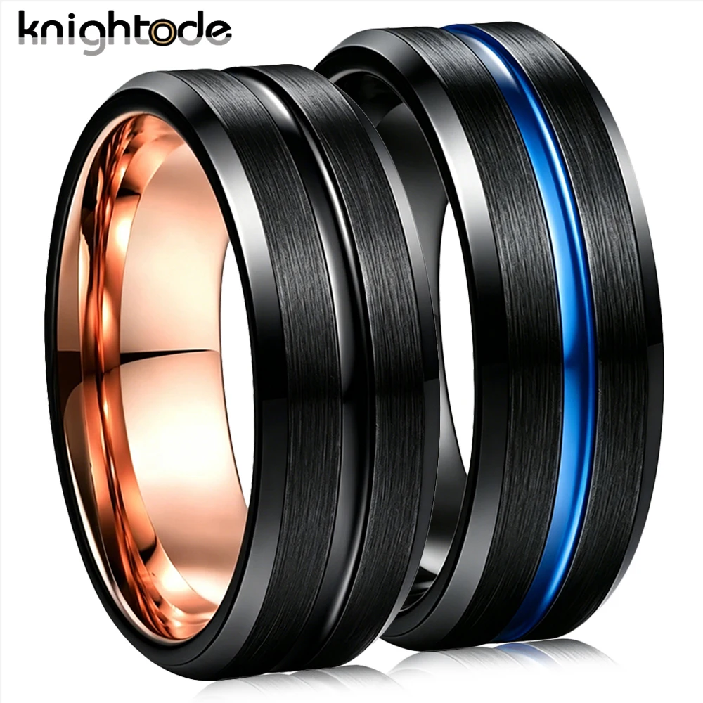 8mm Black Blue Tungsten Carbide Rings Grooved Center For Lovers Wedding Band Simple Brushed Beveled Design Comfort Fit
8mm Black Blue Tungsten Carbide Rings Grooved Center For Lovers Wedding Band Simple Brushed Beveled Design Comfort Fit