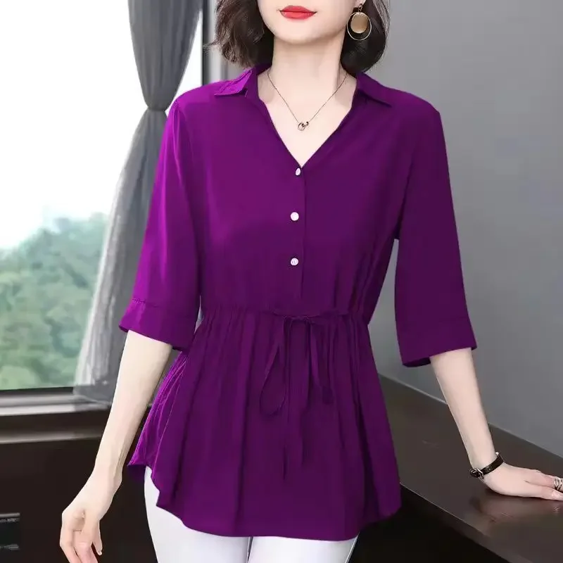 Women Clothing Summer Fashion Elegant Lace Up Slim Shirt Solid V Neck Half Sleeve Office Lady Blouse Irregular Tunic Tops Blusas
Women Clothing Summer Fashion Elegant Lace Up Slim Shirt Solid V Neck Half Sleeve Office Lady Blouse Irregular Tunic Tops Blusas