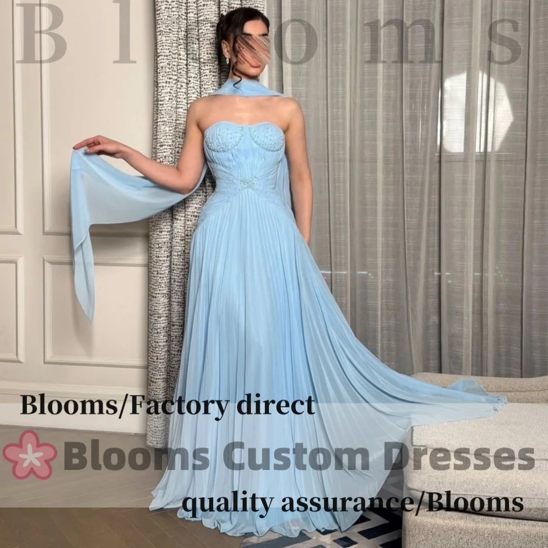 Customized Sweet Light Blue Chiffon Sleeveless Evening Dresses Beads Pleated Long Scarf Formal Gown Elegant Party Dresses
Customized Sweet Light Blue Chiffon Sleeveless Evening Dresses Beads Pleated Long Scarf Formal Gown Elegant Party Dresses